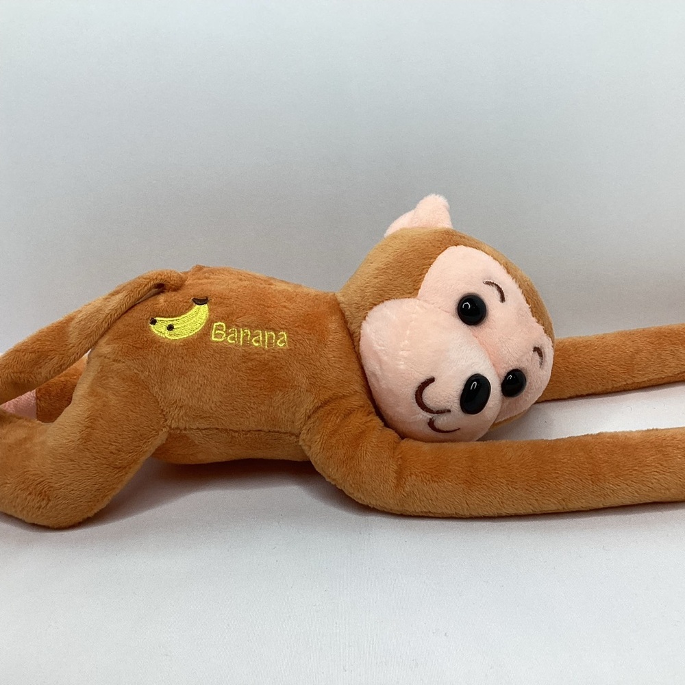 Long Armed Monkey Plush Toy Banana Embroidery On Tummy Snap Hands Stuffed Animal
